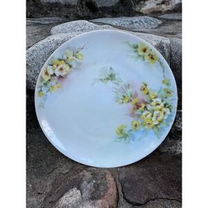 Vintage Bavaria Porcelain Decorative Plate Hand Painted Yellow Floral Gold Rim